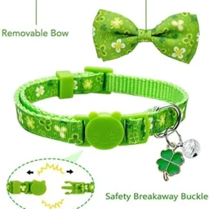 2 Pack St. Patrick Day Cat Collar with Bow Tie,Holiday Kitty Kitten Collar with Bell for Male Female Boys and Girls (Luckyclover)