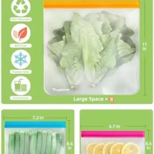 24 Reusable Food Storage Bags, Freezer Bags with Pack BPA FREE (8 Reusable Gallon Bags+8 Leakproof Reusable Sandwich Bags+8 Food Grade Snack Bags) EXTRA THICK Reusbale Lunch Bag for Salad Fruit