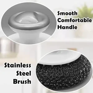 2Pcs Stainless Steel Wool Scrubber with Handle, Heavy Duty Pot Scrubbers Dish Scrubber Cleaning Brush Wash for Dish, Stainless Steel Scrubbing Brushes Cleaning Supplies for Pots, Pans, Grills, Sink