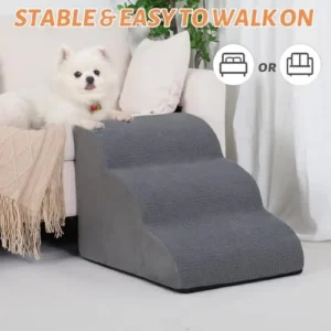 3 Tiers Dog Ramp and Stairs for Beds Or Couches – Non-Slip Sturdy Pet Steps – for Small Dogs to get on High Bed