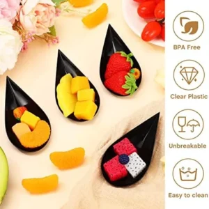 300 Pcs 4 Inch Tear Drop Mini Appetizer Plates Plastic Spoons Catering Supplies Small Mini Spoons Tasting Spoons Appetizer Dishes Mini Dessert Bowls Dessert Spoons Disposable Spoons for Party (Black)