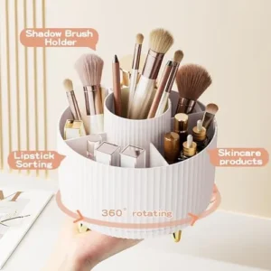 360° Rotating Makeup Brush Holder Organizer, Makeup Organizers Countertop, Makeup organization Skincare Storage for Vanity, Desktop, Bathroom (White)