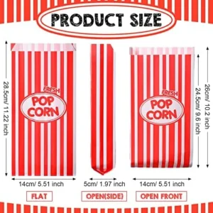 500 Pcs 2 oz Paper Popcorn Holders Red and White Striped Popcorn Bags Flat Bottom Popcorn Supplies for Carnival Baseball Party Movie Theater Concession Stands Snack Bar