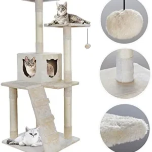 52″ Cat Beige Tree Bed Furniture Scratching Tower Post Condo Kitten Pet House