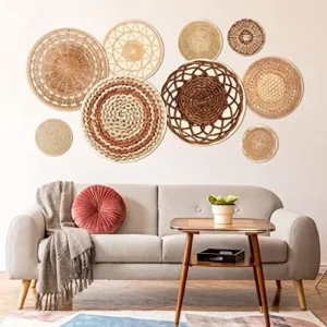 9 Pcs Boho Basket Wall Decals Round Modern Peel and Stick Wall Decals Removable Boho Wall Decal Adhesive Boho Nursery Wall Decor for Bedroom Living Room Office Wall, Just Stickers (Boho Style)