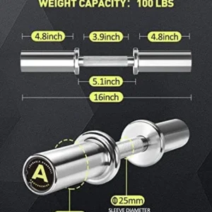 AboveGenius Pair of 16″ Olympic Dumbbell Handles Loadable Dumbbell Bars for 2-inch Olympic Weight Plates Ideal for Home Gym Strength Training, 2 Pair of Spring Collars Included