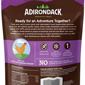 Adirondack Pet Food Adirondack Grain Free Cat Treats Made in USA Only (Single Ingredient, Freeze Dried Cat Treats), Pure Chicken Breast, 1.1 oz. Resealable Bag