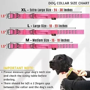 ADITYNA Heavy Duty Dog Collar with Handle – Reflective Pink Dog Collar for Large Girl Dogs – Wide, Thick, Tactical, Soft Padded – Perfect Dog Collar for Training, Walking, or Hunting