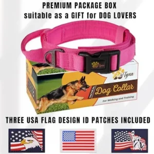 ADITYNA – Tactical Dog Collar for Large Dogs – Soft Padded, Heavy Duty, Adjustable Pink Dog Collar with Handle for Training and Walking