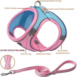 AIITLE No Pull Dog Harness and Leash Set, Step in Adjustable Dog Harness with Padded Vest for All Weather, Dog Leash with Soft Padded Handle, Easy to Put on Small and Medium Dogs Pink S