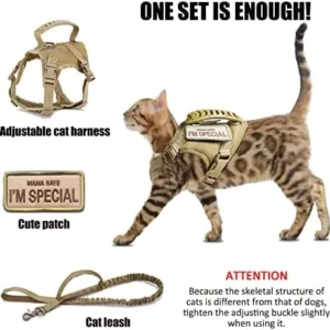 AIWAI Tactical Cat Harness and Leash for Walking Escape Proof, Adjustable Pet Vest Harness, Soft Mesh with Control Handle for Large Cat Small Dog, Gift with Patch(Khaki,cat Harness and Leash Set)