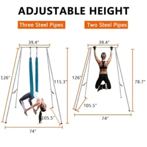 Ajikgn 6.6 FT~9.6 FT Adjustable Height Aerial Yoga Frame & Yoga Hammock, Professtional Yoga Swing Stand Comes with 18 FT / 33 FT Aerial Silk, Max Capacity 551 Lbs, Perfect for Yoga Exercise