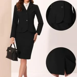 Allegra K Business Skirt Suit Sets for Women’s 2 Piece Outfits Office Notched Lapel Peplum Blazer Pencil Skirts