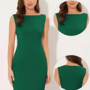 Allegra K Sleeveless Sheath Dress for Women’s 2024 Boat Neck Teacher Casual Office Dresses