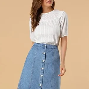 Allegra K Women’s Denim Skirts Summer A-Line Short Button Down Jean Skirt