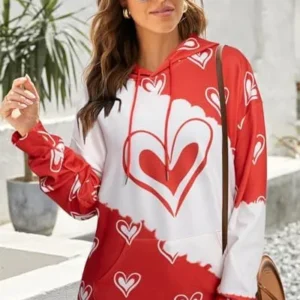 ALLTB Valentines Day Heart Hoodie Sweatshirt: Women Love Heart Graphic T-Shirt Valentine Long Sleeve Hoodie Pullover Tops