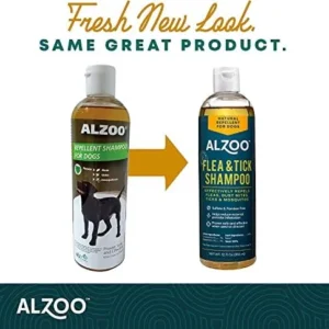 ALZOO Flea and Tick Repellent Shampoo for Dogs, Effectively Repels Fleas, Ticks & Mosquitos, 100% Plant-Based Active Ingredients, Sulfate & Paraben-Free, 12 Fl. Oz.