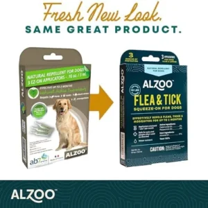 ALZOO Flea & Tick Squeeze-On for Dogs, Help Repel Fleas, Ticks & Mosquitos, Up to 3-Months Protection, 100% Plant-Based Active Ingredients, Water-Resistant, 3 EZ-On Applicators Per Pack