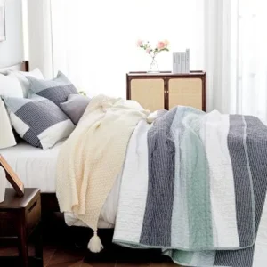 Andency Queen Quilt Bedding Set Sage Green, 3 Pieces Patchwork Mint Green Striped Ultra Soft Lightweight Bedspreads, Coverlets Set with 2 Pillow Shams for All Seasons (90″x96″)