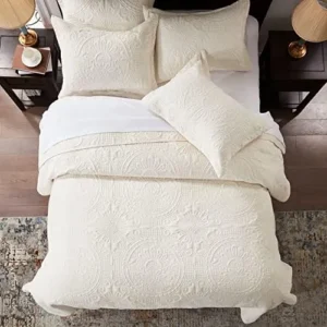 Anluoer Quilts Queen Size Set-Cream Embossed, Bedspreads-Lightweight All Season Soft Microfiber Bedspread, Bedding Coverlet for All Seasons (1 Quilt, 2 Pillow Shams)