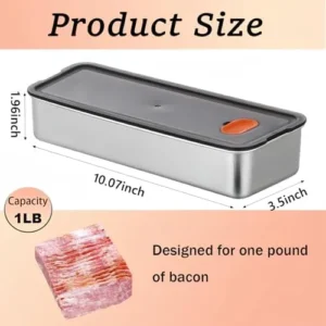 ANMOFLY Bacon Container for Refrigerator,2PCS Bacon Storage Containers with Lids Airtight,304 Stainless Steel Airtight Deli Meat Storage Containers for Fridge, Long Kitchen Food Storage Container