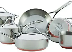 Anolon Nouvelle Stainless Steel Cookware Pots and Pans Set, 10 Piece