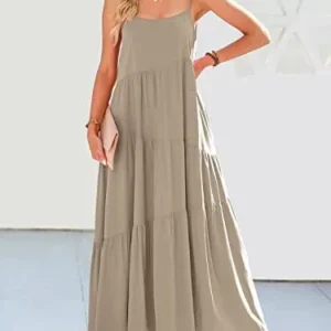 ANRABESS Women’s Summer Casual Loose Sleeveless Spaghetti Strap Asymmetric Tiered Beach Maxi Long Dress