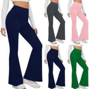 asntrgd Flared Sweatpants Woman Ladies High Waist Yoga Pants Straight Boot Cut Leggings Cross Over Exercise Trousers Pockets