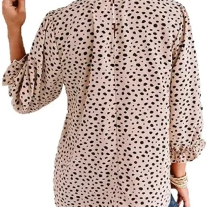 Avanova Women’s Leopard Printed Ruffle Hem Long Sleeve Mock Neck Blouses Top