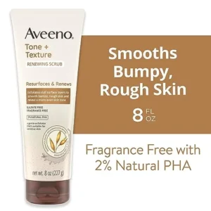 Aveeno Fragrance-Free Body Scrub for Smoother, More Even Skin Tone – Prebiotic Oat Formula for Sensitive Skin, Exfoliating and Renewing, 8 oz