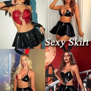 Avidlove Leather Skirt for Women Metallic Skirt Lingerie Skirt High Waisted Skirt Mini A-Line Flared Skater Skirt S-XXL