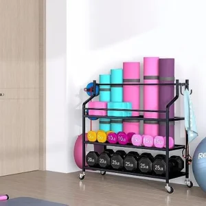 Azheruol Ball Storage Rack Large Sports Equipment Organizer Cart for Garage,Home Gym Multifunctional Sports Gear Storage for Indoor Or Outdoor, Ball Rack for Basketball,Baseball, Football, Toys