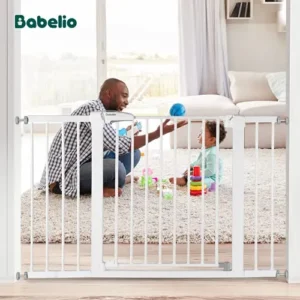 BABELIO Metal Baby Gate Dog Gate 29”-48” Auto Close Extra Wide Pet Gate for Stairs & Doorways, Pressure Mounted Walk Thru Child Gate with Door, NO Need Tools NO Drilling, with Wall Cups