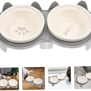 Balacoo 1 Set cat Ceramic Double Bowl cat Feeding & Watering Supplies Raised Dog Bowls Food Feeder with Stand pet Bowl with Stand Lovely Feeding Bowl Neck Tall feet Drinking Bowl Plastic