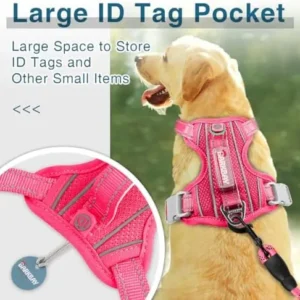 BARKBAY Dog Harness No Pull with ID Tag Pocket – Heavy Duty, Reflective, Easy Control for Large Dogs (Pink,L)