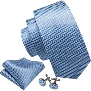 Barry.Wang Plaid Ties Check Mens Necktie Set with Handkerchief Cufflinks Classic Stripe