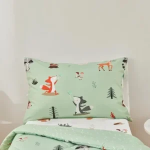 beeweed 4 Pieces Woodland Animal Toddler Bedding Set Boys Girls, 2 Sides Design Fox Bed in a Bag Comforter Set, Includes 1 Comforter, 1 Fitted Sheet, 1 Flat Sheet and 1 Reversible Pillowcase