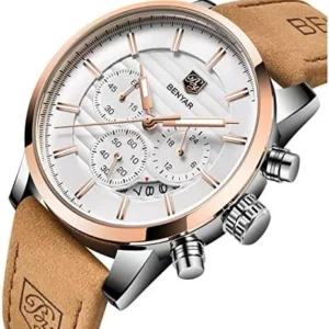 BENYAR Quartz Chronograph Waterproof Watches Business and Sport Design Leather Band Strap Wrist Watch for Men