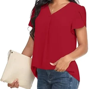 Bestbee Women’s Short Sleeve Dressy Chiffon Blouses V Neck Tunic Tops Cute 2024 Summer Shirts Casual T-Shirts