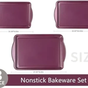 BETTERBEAUTY Cookie Sheets for Baking, Nonstick Banking Pans Set of 3 with Wide Edge, Half/Jelly Roll/Quarter Baking Tray, Dishwasher Safe Easy Clean for Kitchen Oven Pan Bakeware Set