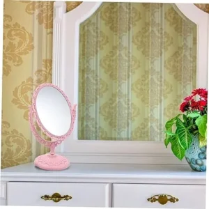 BIUDECO 2pcs Beauty Mirror Desktop Vanity Mirror Dressing Table Mirror Vintage Home Decor 360 Mirror Girls Vanity Mirror Table Top Mirror Woman Pink Makeup Tools Plastic Vertical