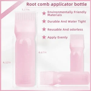 BLAAROOM Root Comb Applicator Bottle 6 Ounce, 2 Pack Hair Oil Applicator Bottle, Hair Dye Bottle Applicator Tools with Hair Oil Dispenser Root Comb Brush for Hair Oiling Applicator – Pink