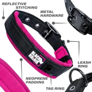 Black Rhino – The Comfort Collar Ultra Soft Neoprene Padded Dog Collar for All Breeds – Heavy Duty Adjustable Reflective Weatherproof (Medium, Pink/Black)