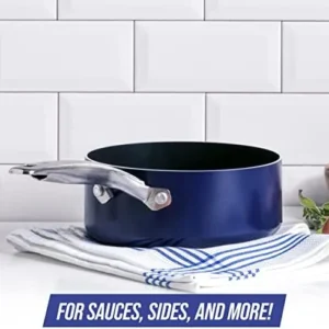 Blue Diamond Cookware Diamond Infused Ceramic Nonstick, 2QT Saucepan Pot with Lid, PFAS-Free, Dishwasher Safe, Oven Safe, Blue