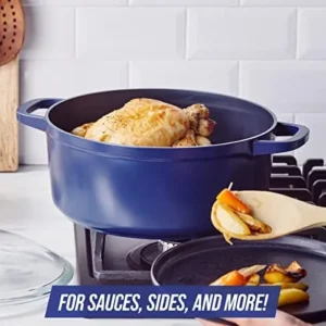 Blue Diamond Cookware Diamond Infused Ceramic Nonstick, 4.5QT Dutch Oven with Glass Lid, Lightweight Design, PFAS-Free, Dishwasher Safe, Blue