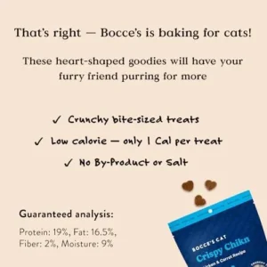 Bocce’s Bakery, Crispy Chikn Crunchy Treats for Cats, Wheat-Free Everyday Cat Treats, Made with Limited-Ingredients, Baked in The USA, All-Natural Crunchy Treats, Chicken & Carrot Recipe, 2 oz