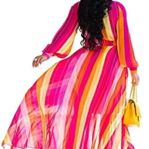 BOGURST Plus Size Maxi Dress for Women Chiffon Deep V-Neck Printed Loose Summer Beach Dresses