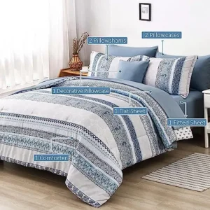 Boho Comforter Set Queen Size Light Blue Comforter Set 8 Piece Bed in a Bag Paisley Floral Bedding Sets All Season