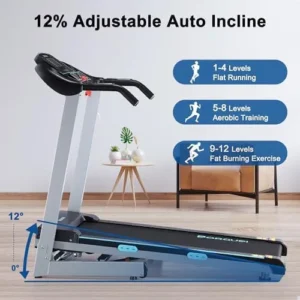 BORGUSI Auto Incline Treadmill, 300/350LBS Capacity, 17.5″/20″ Wide Electric Folding Treadmill Max 8.5/10 MPH Speed, Running Machine with Bluetooth Speaker