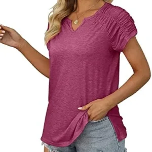 Buwunu Womens Casual V Neck Loose Tops Summer T Shirts Fit Flowy Short Sleeve Shirts